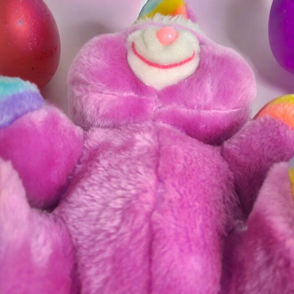 Stuffed Plush Rainbow Bunny Vintage Pink Smiling Rabbit By Animal‎ Toy 1984 Rare - Picture 6 of 14